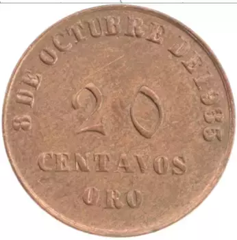 Монета 20 сентаво Перу 1935 года Бронза