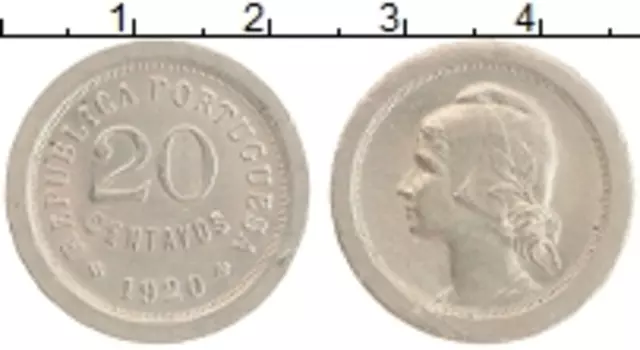 Монета 20 сентаво Португалии 1920 года Медно-никель Республика