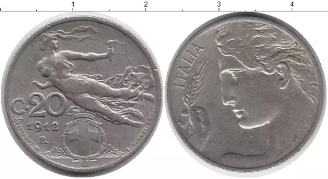 Монета 20 сентесим Италии 1912 года Медно-никель