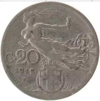 Монета 20 сентесим Италии 1912 года Медно-никель