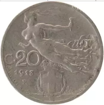 Монета 20 сентесим Италии 1913 года Медно-никель