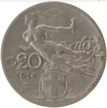 Монета 20 сентесим Италии 1914 года Медно-никель