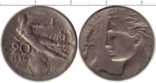Монета 20 сентесим Италии 1920 года Медно-никель
