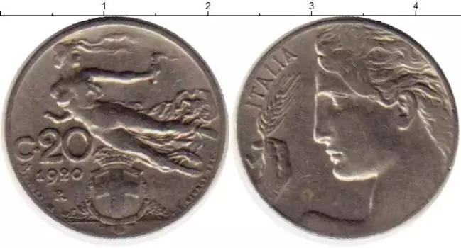 Монета 20 сентесим Италии 1920 года Медно-никель
