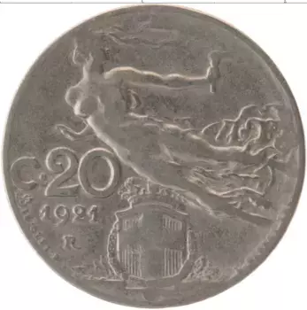 Монета 20 сентесим Италии 1921 года Медно-никель