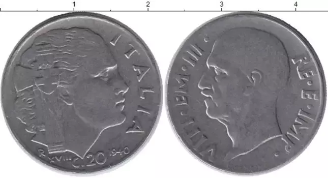 Монета 20 сентесим Италии 1940 года Медно-никель Виктор Эммануил III