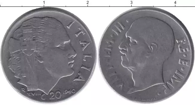 Монета 20 сентесим Италии 1940 года Медно-никель Виктор Эммануил III