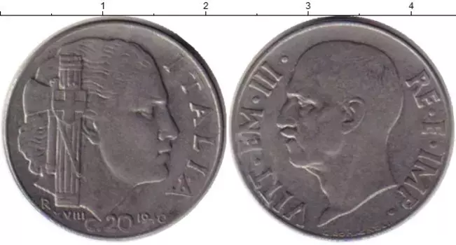 Монета 20 сентесим Италии 1940 года Медно-никель Виктор Эммануил III