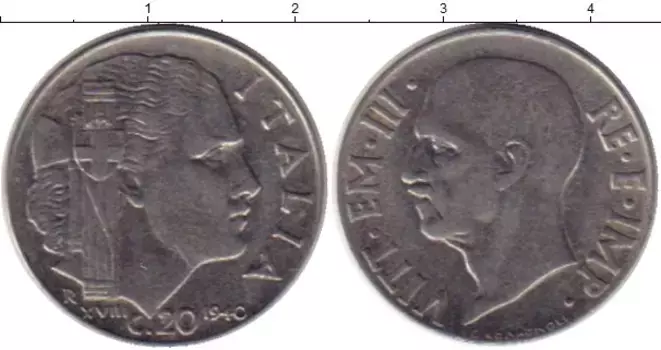 Монета 20 сентесим Италии 1940 года Медно-никель Виктор Эммануил III