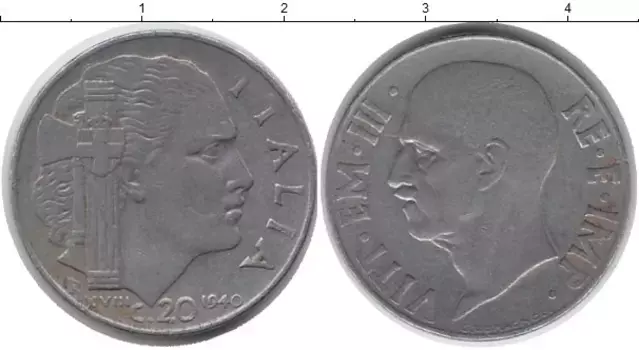 Монета 20 сентесим Италии 1940 года Железо Виктор Эммануил III