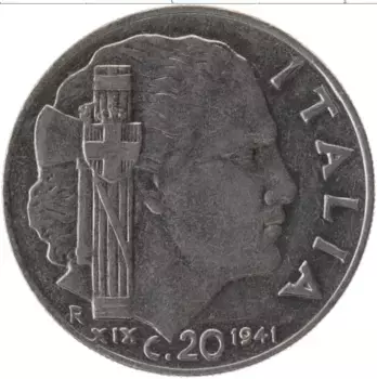 Монета 20 сентесим Италии 1940 года Железо Витторио Эммануил III