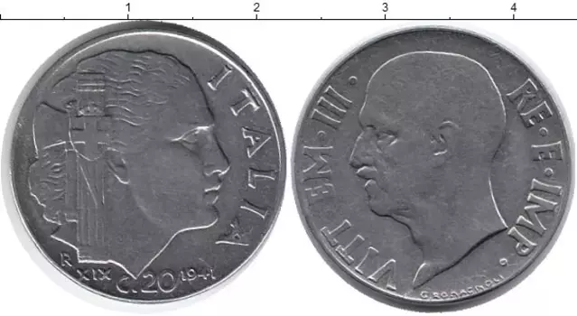 Монета 20 сентесим Италии 1941 года Медно-никель Виктор Эммануил III