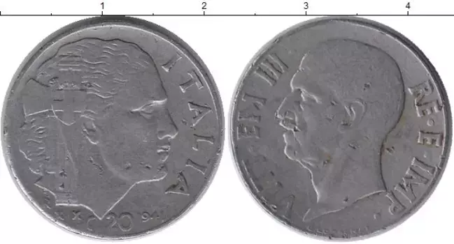 Монета 20 сентесим Италии 1941 года Медно-никель Виктор Эммануил III