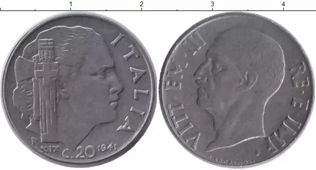 Монета 20 сентесим Италии 1941 года Медно-никель Виктор Эммануил III
