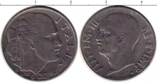 Монета 20 сентесим Италии 1941 года Медно-никель Виктор Эммануил III