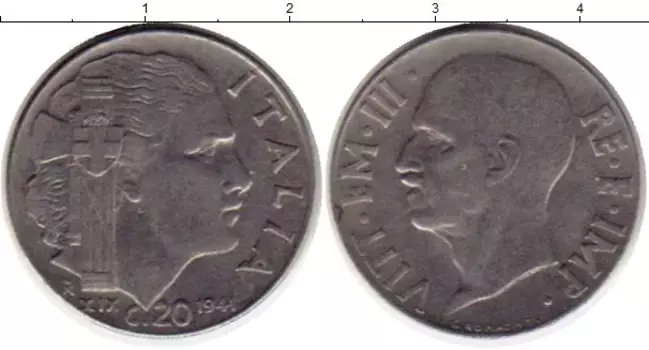 Монета 20 сентесим Италии 1941 года Медно-никель Виктор Эммануил III