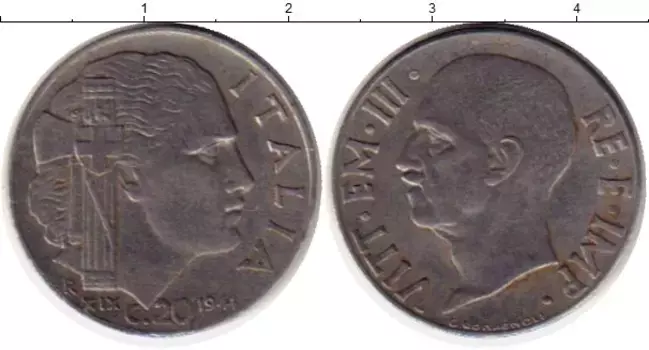 Монета 20 сентесим Италии 1941 года Медно-никель Виктор Эммануил III