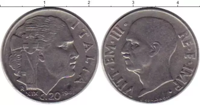 Монета 20 сентесим Италии 1941 года Медно-никель Виктор Эммануил III