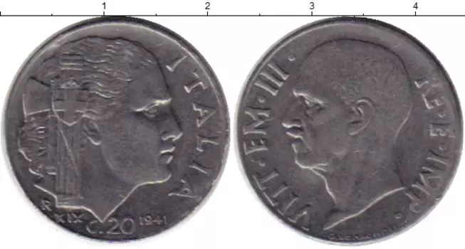 Монета 20 сентесим Италии 1941 года Медно-никель Виктор Эммануил III