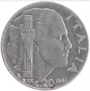 Монета 20 сентесим Италии 1941 года Медно-никель Виктор Эммануил III