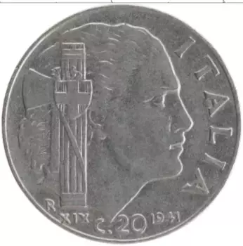 Монета 20 сентесим Италии 1941 года Медно-никель Витторио Имануил III