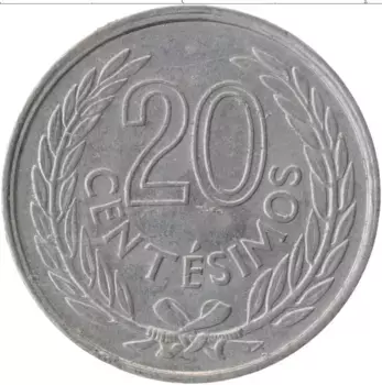 Монета 20 сентесим Уругвая 1965 года Алюминий Артигас
