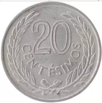 Монета 20 сентесим Уругвая 1965 года Алюминий Артигас