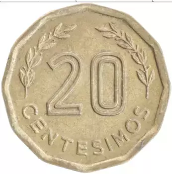 Монета 20 сентесим Уругвая 1976 года Бронза