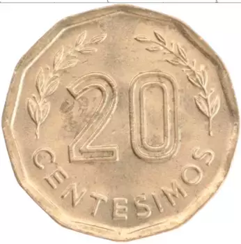 Монета 20 сентесим Уругвая 1981 года Бронза