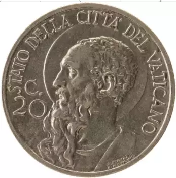 Монета 20 сентесим Ватикана 1934 года Медно-никель Святой год