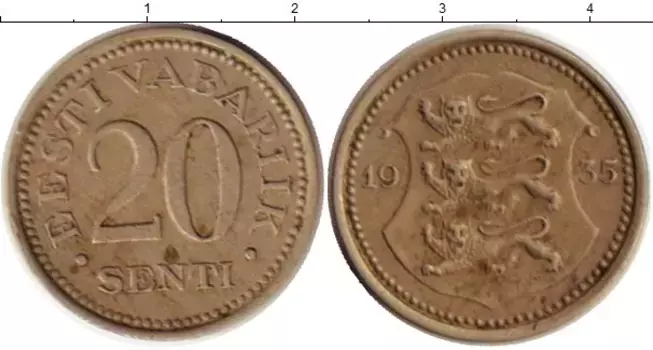 Монета 20 сенти Эстонии 1935 года Медно-никель Герб Эстонии