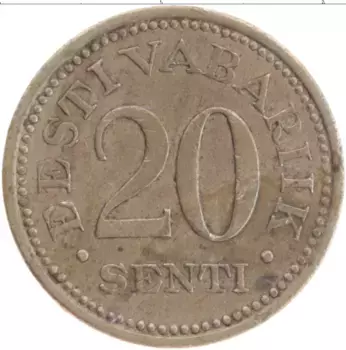 Монета 20 сенти Эстонии 1935 года Медно-никель