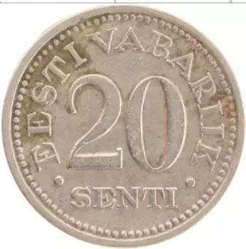 Монета 20 сенти Эстонии 1935 года Медно-никель