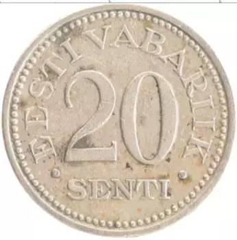 Монета 20 сенти Эстонии 1935 года Медно-никель