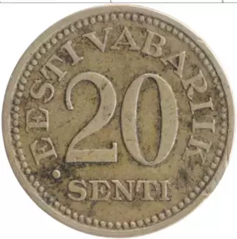Монета 20 сенти Эстонии 1935 года Медно-никель