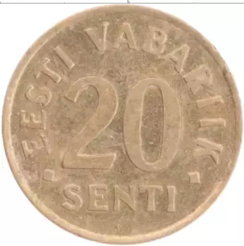 Монета 20 сенти Эстонии 1992 года Бронза