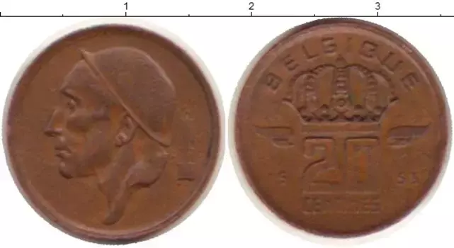 Монета 20 сентим Бельгии 1953 года Медь