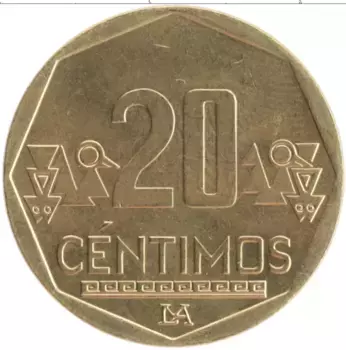 Монета 20 сентим Перу 2004 года Латунь