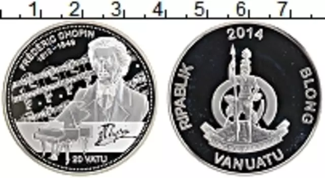 Монета 20 вату Вануату 2014 года Серебро Фредерик Шопен