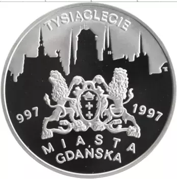 Монета 20 злотых Польши 1996 года Серебро 1000 лет Гданьску
