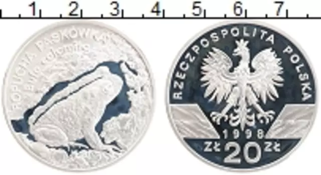 Монета 20 злотых Польши 1998 года Серебро Камышовая жаба