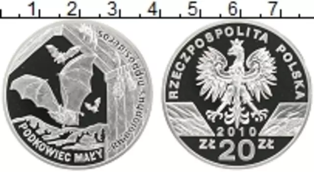 Монета 20 злотых Польши 2010 года Серебро Летучая мышь