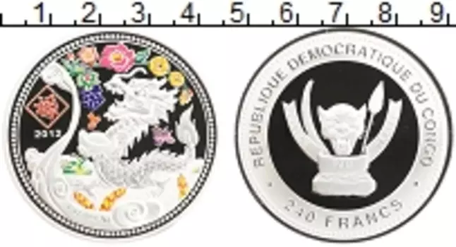 Монета 240 франков Конго 2012 года Серебро Китайский гороскоп - Год дракона, богатый