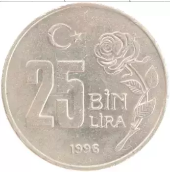 Монета 25000 лир Турции 1996 года Медно-никель