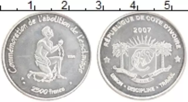 Монета 2500 франков Кот-д`Ивуара 2007 года Серебро Проба