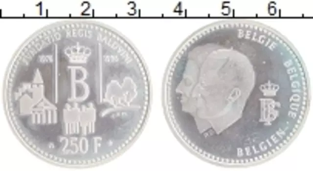 Монета 250 франков Бельгии 1996 года Серебро 20 лет Фонду короля Бодуэна