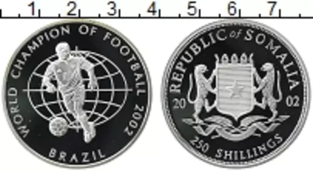 Монета 250 шиллингов Сомали 2002 года Серебро Чемпионат Мира по футболу