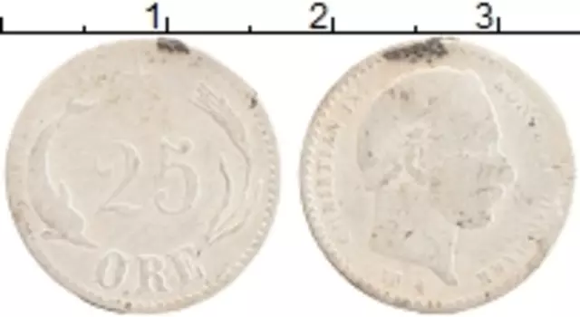 Монета 25 эре Дании 1874 года Серебро Кристиан IX