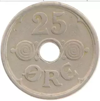 Монета 25 эре Дании 1924 года Медно-никель Кристиан X