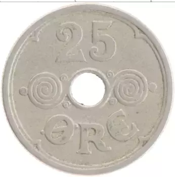 Монета 25 эре Дании 1926 года Медно-никель Кристиан X